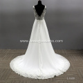 Sexy Backless Sweetheart Lace Flower Sleeveless Wedding Dress Bridal Gown Chapel Train